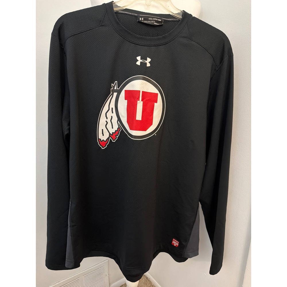 Under Armour Utah Utes ColdGear Reactor Long Sleeve Shirt Mens XXL Black - Picture 2 of 5
